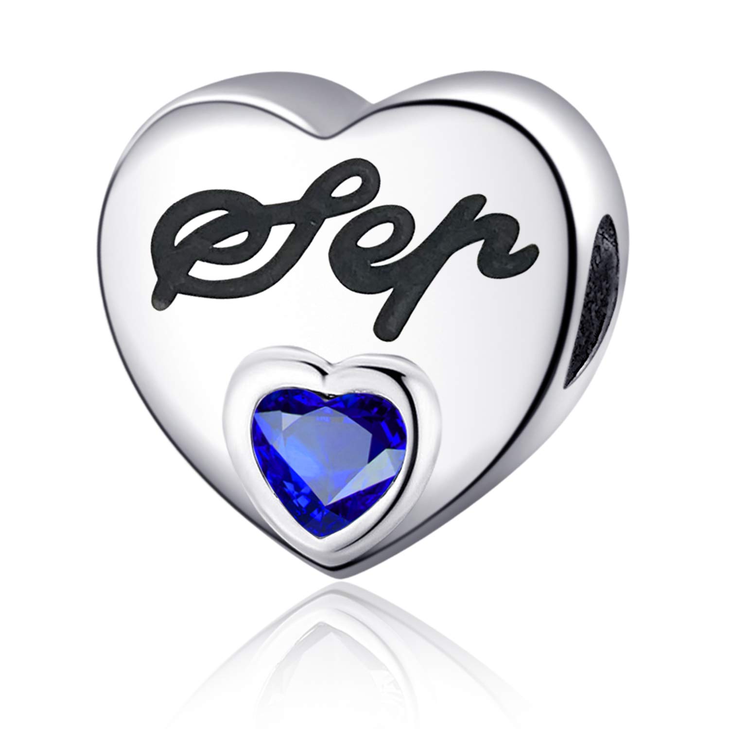 YOUFENG Jewellery Birthstone Charms for Charms Bracelet Love Heart Jan-Dec Birthday Crystal Charm (September)