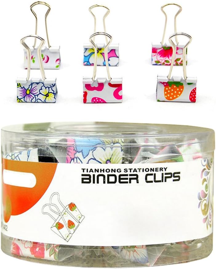 OfficeCode Assorted Printings Binder Clips / Paper Clips 1 1/4'' Wide-Size C (12 Pcs/Pack) (1 Pack)