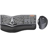 ProtoArc EK01 Plus Backlit Wireless Ergonomic Keyboard Grey and EM05 NL Ergonomic Bluetooth Trackball Mouse Gray Ball
