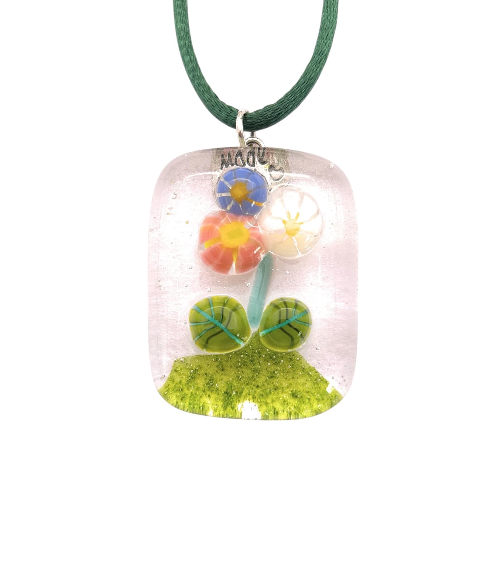 Flower Pendant, Glass Flower Pendant, Handmade Glass Pendant, Dichroic Glass Pendant, Floral Pendant, Glass Pendant, Millefiori Pendant