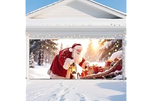 TTCHANG Christmas Garage Door Cover Merry Christmas Banner Large Garage Door Decorations for Indoor Outdoor Xmas Holiday Party Supplies,Santa Claus 7 x 16 ft