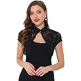 Allegra K Women's Lace Cardigan Stand Collar Short Elegant Shrug Open Front Cropped Bolero Cardigan