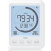 mooas Timer Ring Visual Multi Clock Timer, Bathroom, Shower, Waterproof | Temperature &amp; Humidity, Large Backlit Display, Countup/down Productivity Digital Timer for Kitchen, Bathroom