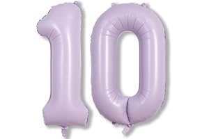 LINGQIANG Number Balloons 10 Pastel Purple, 40 Inch Lavender Mylar Foil Number 1 & 0 Balloons for Girls 10th Birthday Balloons, Large Light Purple Helium 10 Balloons for Women 10th Anniversary Party Decorations