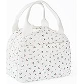 Hualinsyi Lunch Box for Women,cute lunch bag,floral lunch box,large Reusable Insulated Large Capacity Cooler Bag for Adult,blue Aesthetic flower Corduroy Lunch Tote for Work Office (white Cherry)