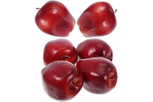 HOMSFOU 6pcs Artificial Red Apples Plastic Fruits Fake Fruit Lifelike Simulation Apples Model for Home Kitchen Table Basket Decoration Photography Props Dark Red Apples