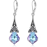 Vintage Crystal Earrings 925 Sterling Silver Retro Dangle Drop Leverback Earrings with Crystla from Austria, Birthday Jewelry Gifts for Women