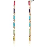 BCBGeneration Multicolored Gemstone Drop Earrings for Women, Gold-Tone Long Dangling Earrings for Women