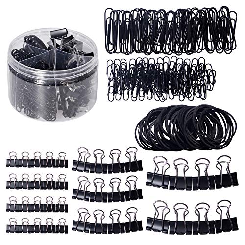 240 Pcs Binder Clips, Paper Clips, Rubber Bands, Paper Clamps Assorted 3 Sizes, Paper Binder Clips Metal Fold Back Clips with Box (Black) - Thumbnail 6
