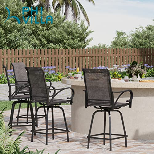 PHI VILLA Patio Swivel Bar Stool, Outdoor Bar Height Chair with Armrest