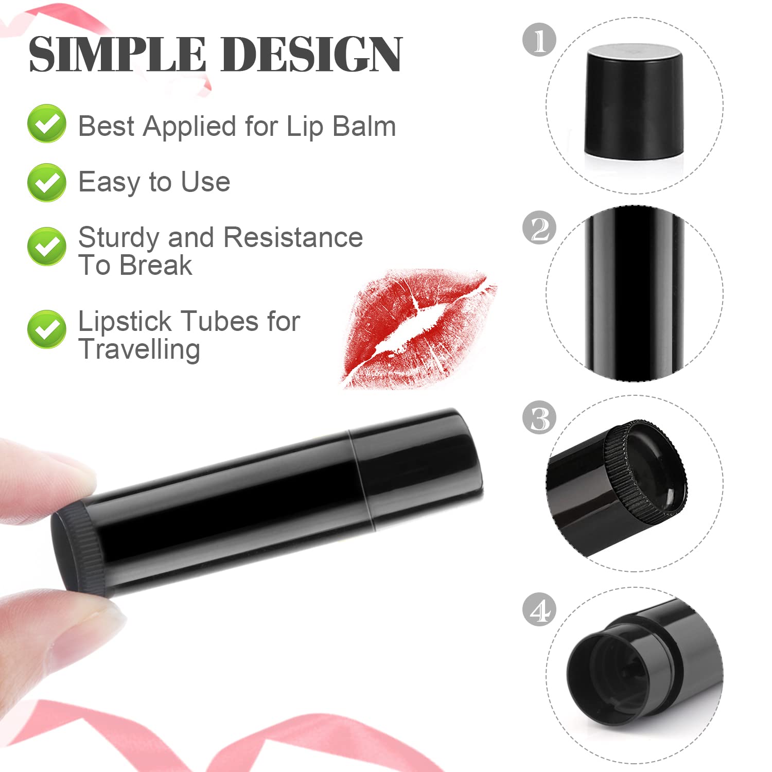 50 Pcs 5.5g Twist-up Lip Balm Tubes,Empty Plastic Lip Gloss Balm Containers Rotatable Deodorant Containers for DIY Homemade Lipsticks, Chapsticks and Homemade Solid Perfume,Black