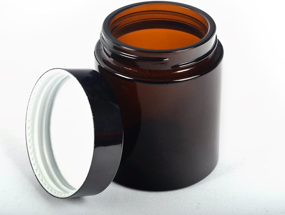 SHiZAK 120ml 4 oz Amber Round Glass Jars with Black Lids and White Inner Liners Great Perfect for Cosmetics and Face Cream Lotion and Personal Care Products and More (Pack of 6) - Image 4