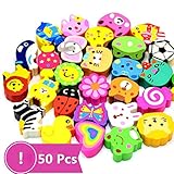 50 Pack Assorted Cartoon Animal Erasers Pencil Toppers kit Pencil Top Erasers,, Gift/Award to Kids