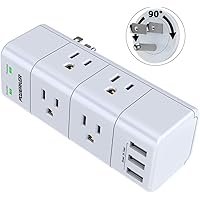 Surge Protector Wall Mount, Outlet Splitter with Rotating Plug, POWERIVER Power Strip with 6 Outlet Extender (3 Side) and 3 USB Ports, 1680 Joules, for Home/School/Office/Travel, White