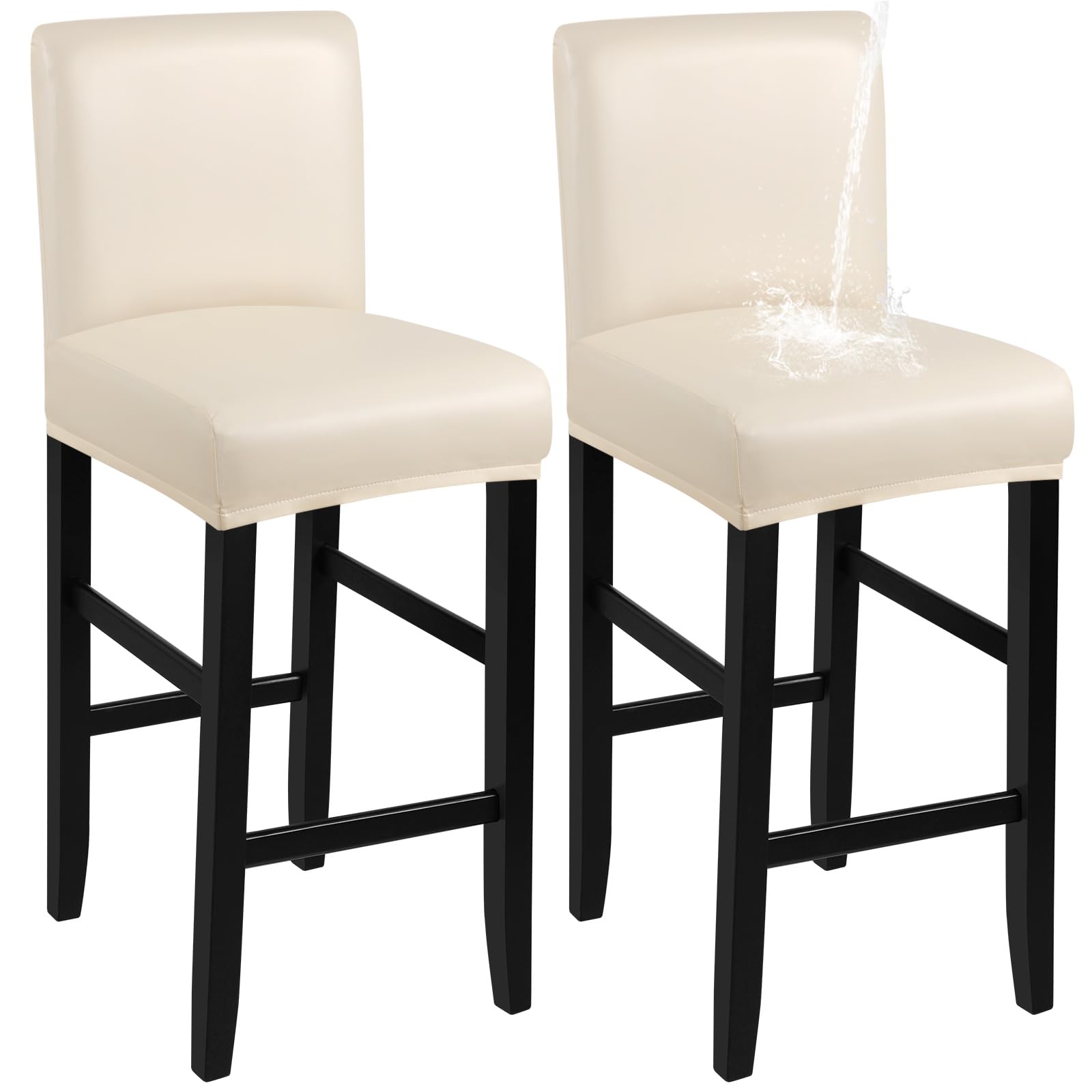 Photo 1 of YISUN Bar Stool Covers, Stretch Waterproof PU Bar Stool Slipcover Removable Washable Bar Stool Chair Covers, High Chair Cover with Elastic Bands (2, Beige)