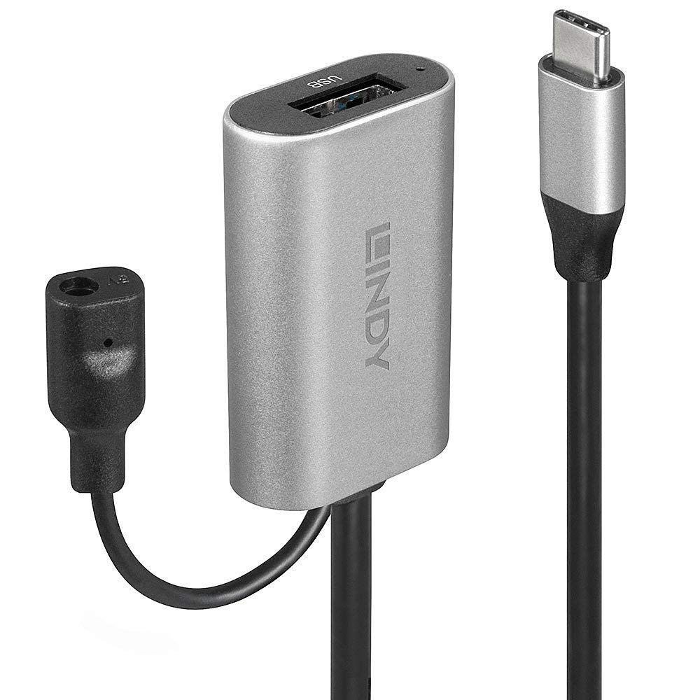 Lindy 5m USB 3.1 Active Extension Cable Type C to A - Black/Silver