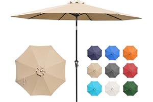 Vegond 9FT Outdoor Patio Umbrella with Crank Lift & Tilt, 2.7M Market Umbrellas with 8 Sturdy Ribs for Patio Table, Deck, Bal