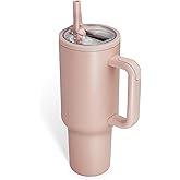 Sioncal 40 oz Insulated Tumbler with Handle and Straw, 100% Leakproof Stainless Steel Water Bottle Travel Mug, Valentine's Day Tumbler, Gifts for Men & Women,Cup Holder Friendly,BPA-Free (Peach pink)
