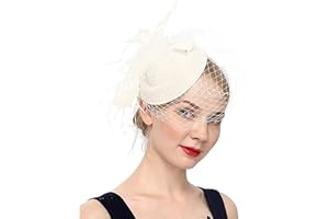 DURZASVO Women's 20s 50s Mesh Veil Feather Pillbox Fascinator Hat for Wedding Tea Party Durby Funeral Fascinator with Headband Clip