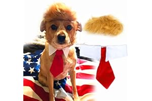 Trump Style Pet Costume Dog Wig, Dog Clothes with Collar & Tie Head Wear Apparel Toy for Halloween, Christmas, Parties, Festi