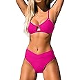 CUPSHE Bikini Set for Women Two Piece Swimsuits Cut Out High Waisted Scoop Neck V Cut Bottom