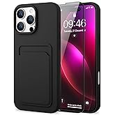 MZELQ Compatible with iPhone 16 Pro Case TPU Card Holder Wallet Cover,Camera Protection + Screen Protector Soft Card Slot Phone Case -Black