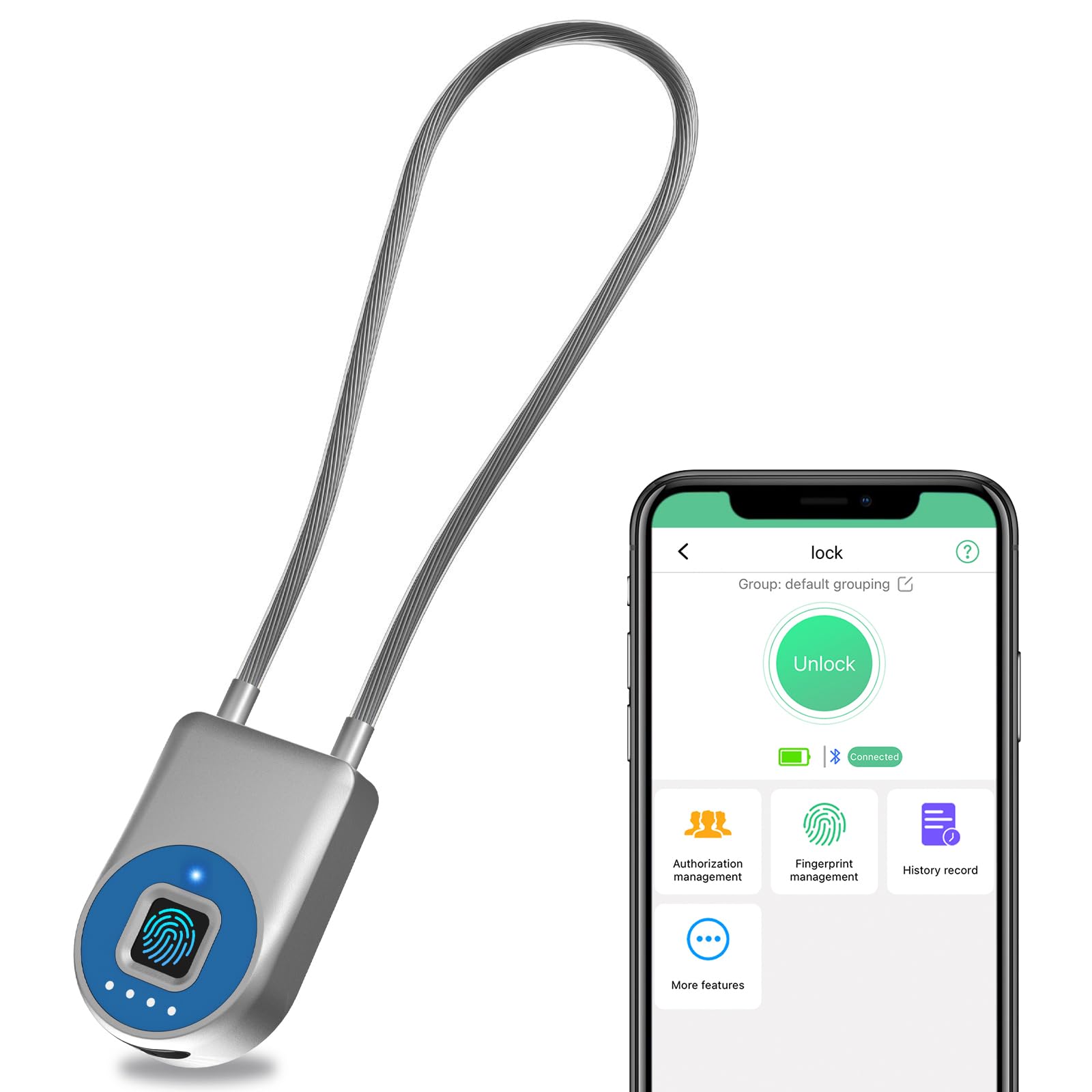 Cord Padlock Waterproof Fingerprint Cable Lock eLinksmart - Bluetooth App Padlock Bike Lock Travel Lock - 38cm Steel Cable Lock for Small Folding Bicycle Helmet Locker Door