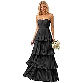 Mollyevers Strapless Ruffle Prom Dresses for Women Long Flowy Tiered Chiffon Formal Evening Gowns