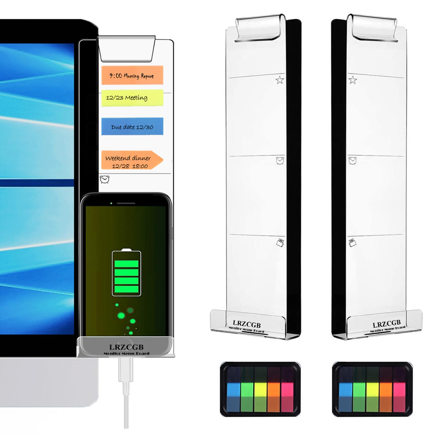 LRZCGB Monitor Memo Board, Acrylic Message Memo Boards Sticky Reminder for Computer Monitors Screen(Left&Right)