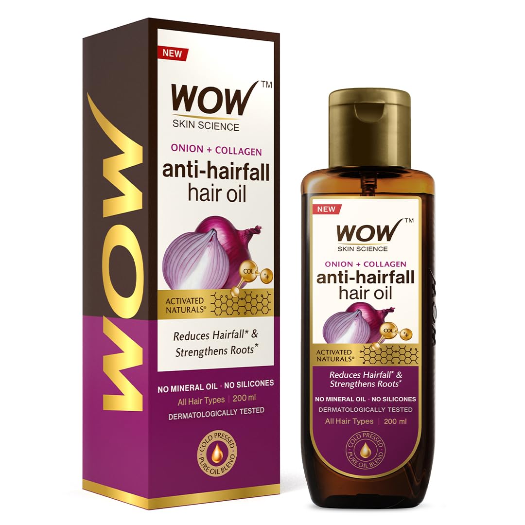 WOW Skin Science Onion Black Seed Hair Oil For Dry Damaged Hair & Growth- Hair Treatment For Dry Damaged Hair With Almond, Castor, Olive, Coconut & Jojoba Oil (Brown, 6.8 Fl Oz (Pack Of 1))