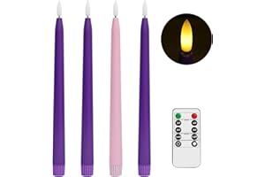 Stmarry Flameless Advent Candles, Set of 4 - Flickering LED Flame, 11 Inch Taper Candlesticks, Remote Controlled, Purple and Pink for Christmas Wreath