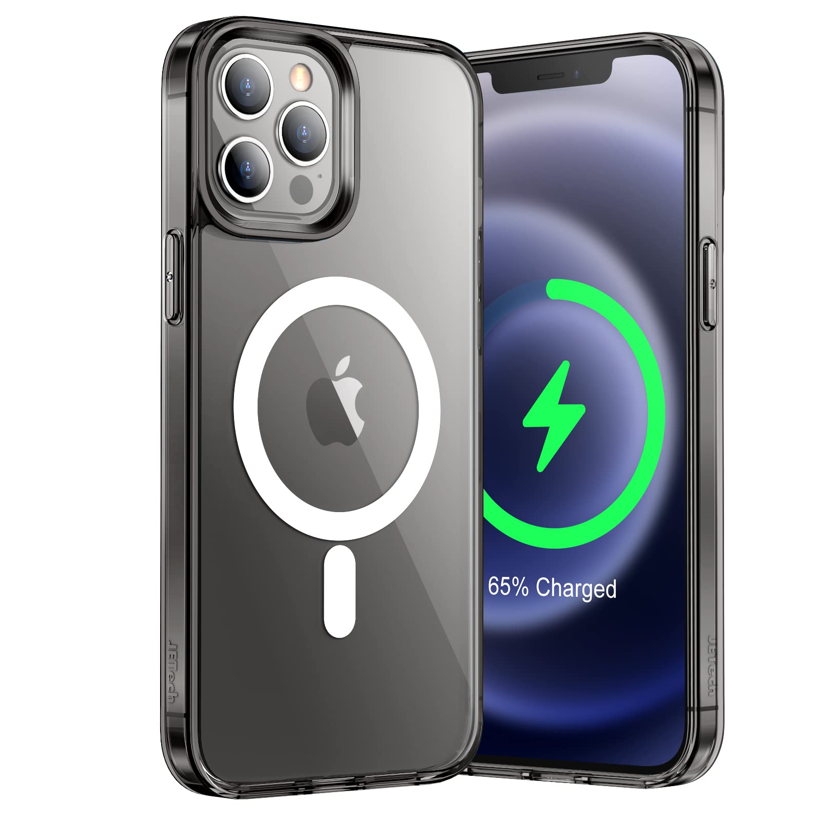 JETech Magnetic Case for iPhone 12 Pro Max 6.7-Inch Compatible with MagSafe Wireless Charging, Shockproof Phone Bumper Cover, Anti-Scratch Clear Back (Black)