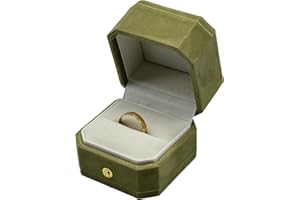WHSLILR Velvet Jewelry Ring Box - Octagon Engagement Ring Box with Hinged Lid for Proposal Engagement Wedding, Proposal Ring Case with Gold Lace PRB001-Green