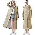 LAMA Women Long Raincoat with Hood, Waterproof Full Length Rain Coat with Pocket&Zipper, Packable Rainwear, Reusable Raincoat