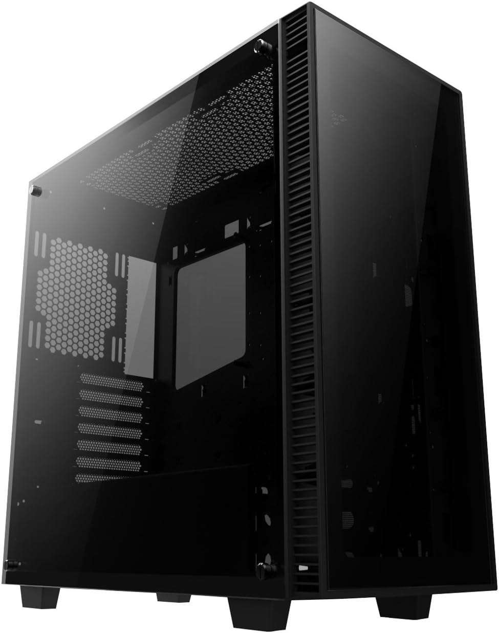 anidees AI-Crystal-Lite Mid Tower, Gaming ATX Case w/Tempered Glass Side Window and Front Panel, Black Interior, E-ATX,360/280 Radiator Support - Black (Fanless Version)