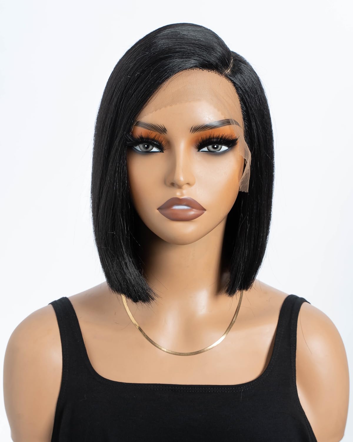 Style Icon Lace Front Bob Wig with Hand-Tied Lace, Natural Hairline, Synthetic Wig for Women, Blunt Cut, Black, 9 inch