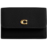 COACH Polished Pebble Leather Essential Mini Trifold Wallet Black One Size