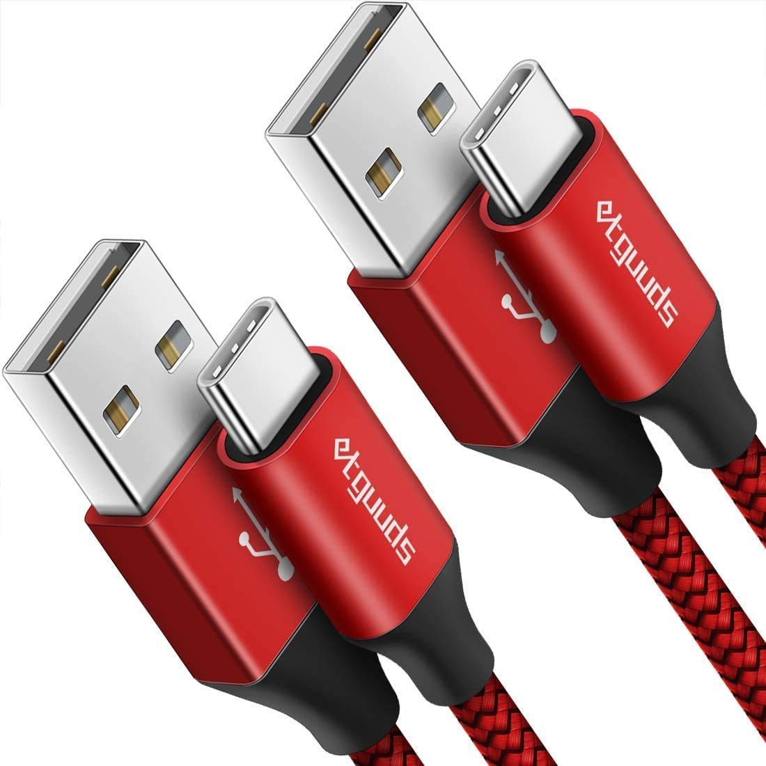 etguuds USB C Charger Cable 2Pack 1M, USB to USB C Cable 3A Fast Charging USB Type C Lead Braided for Samsung Galaxy S26 S25 S24 S23 S20 S10 S9 Note 20 A55, for iPhone 17/16/15 Pro -Red