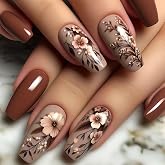 Mtruil Long Coffin Fall Press on Nails Autumn Flower Brown Fake Nails 24Pcs | Leaf Pattern,Autumn Press On Nails,Glossy False Nails,Long Square Fake Nail for Women Girls DIY Decor