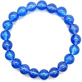 Gleejed Blue Chalcedony Bangle Bracelet Bead Stretch 8mm Round Translucent Gemstone Elastic Bangle Good Luck Charm Healing Jewelry Gift for Wife Mom Valentine's Day Birthday Anniversaries