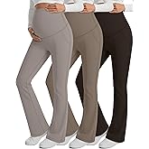 Sweetyweee 3 Pack Maternity Yoga Dress Pants Over The Belly Pregnancy Pant Stretchy Wide Leg Lounge Trousers with Pocket