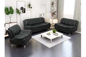 Dekmxas Leather Couches for Living Room, Living Room Couch Set, Sofa for Bedroom, Apartment, Living Room Furniture Sets (a-Leather Black, Sofa+Loveseat+Chair)