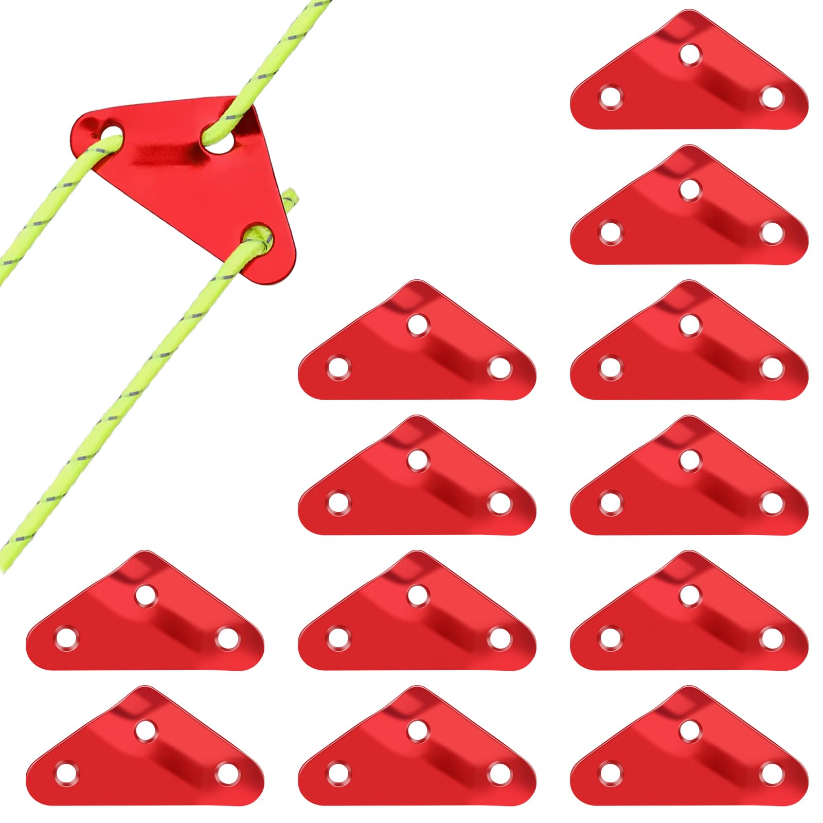 HOTUT Guyline Cord Adjuster, 12 Pcs Aluminum Rope Tensioner Cord Adjuster Wind Rope Buckle, Guy Rope Tensioners for Outdoor Activity, Tent Rope Adjuster for Hiking Camping Tent Accessory, Red