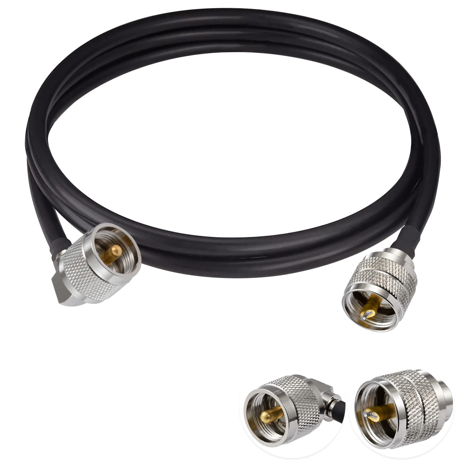 Vecys PL 259 Cable Jumper UHF Male PL-259 to UHF Male PL-259 Right Angle Low Loss Digital Coax Cable RG58 3FT/1M for Walkie Talkie HAM & CB Radio SWR Meter Antenna Analyzer