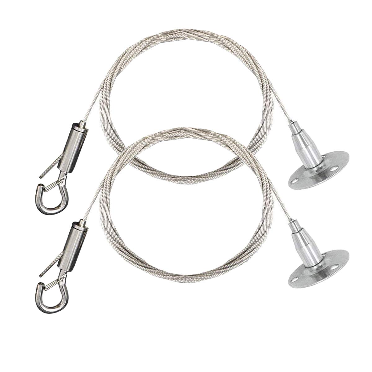 2 Pcs 1.5mm*2m Adjustable Picture Hanging Wire With Crimp Tube Hanging Disc Heavy Duty Stainless Steel Wire Rope for Picture Frames, Light/Lamp Hardware, Heavy Duty Mirrors, Holds Up to 30 KG