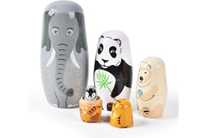 Tngan Nesting Dolls, 5Pcs 6" Tall Russian Nesting Dolls, Handmade Matryoshka for Kids, Wooden Stacking Toys for Christmas Home Wedding Party Decorations (Elephant)