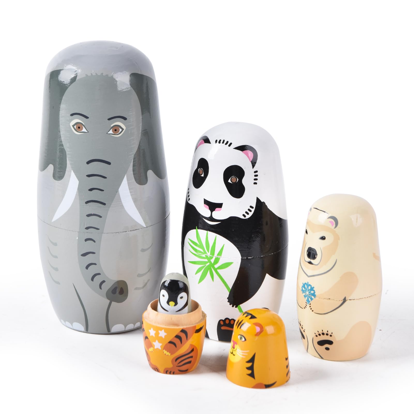 Photo 1 of Tngan Nesting Dolls, 5Pcs 6" Tall Russian Nesting Dolls, Handmade Matryoshka for Kids, Wooden Stacking Toys for Christmas Home Wedding Party Decorations (Elephant)