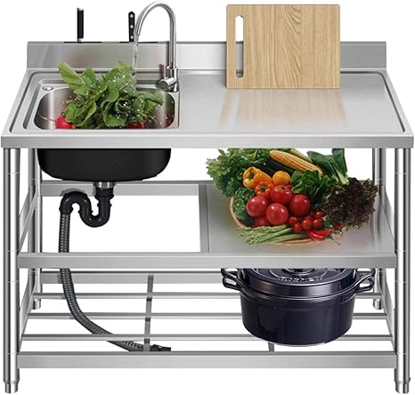 Amazon Co Jp Jkr キッチンシンク 業務用 台所流し台 ステンレス 100 50 85cm 左右選べる 作業台付き 包丁立て シンク下 収納 キッチン 洗面所 飲食店 工場 スーパー ガレージ蛇口なし 左シンク ホーム キッチン