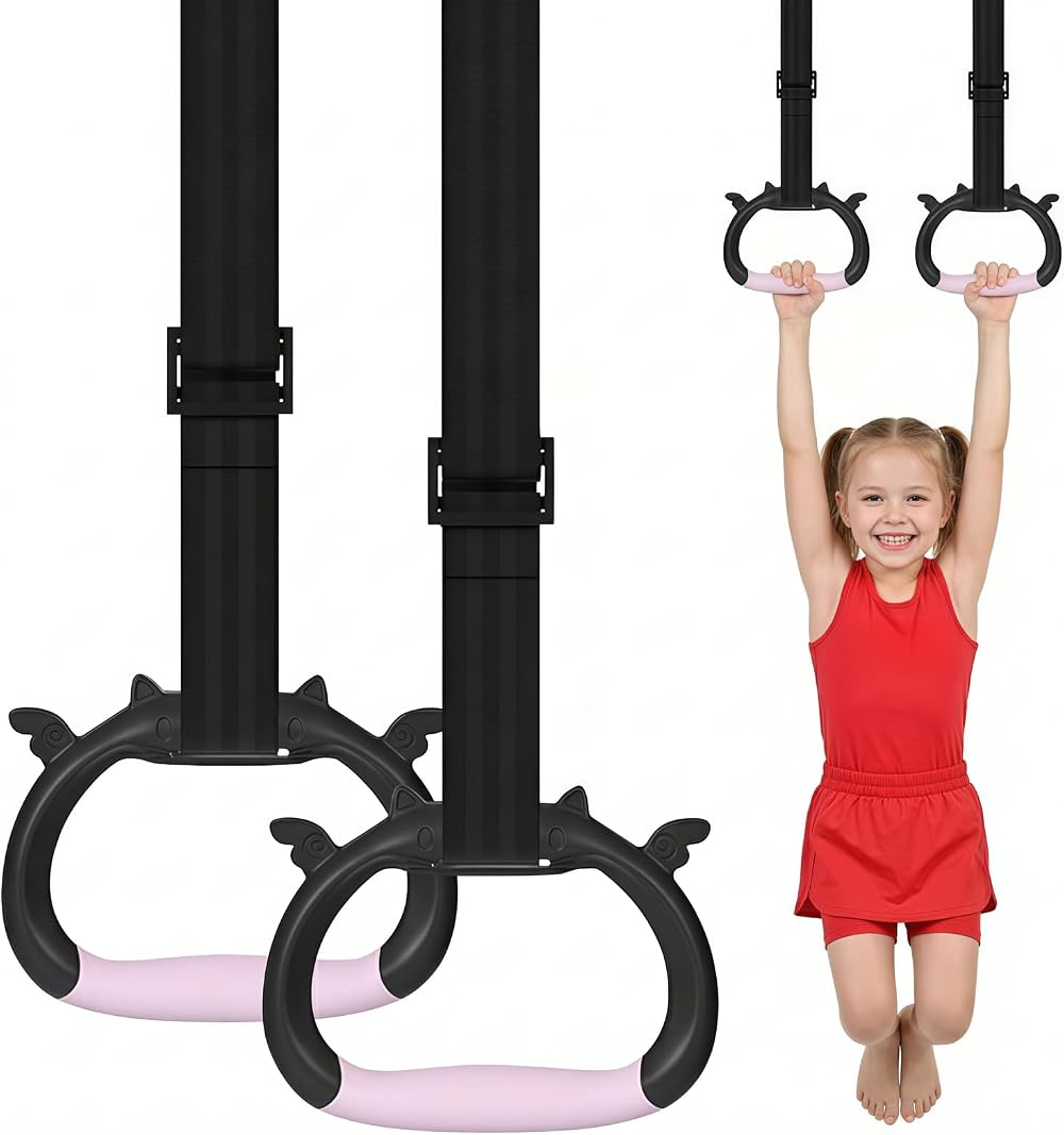 Grapelet Gymnastics Rings Set Adjustable Straps 330 lbs Home Exercise Black Pink