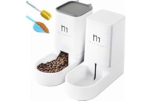Marchul Cat Feeder and Water Dispenser Set, Automatic Cat Food Dispenser and Gravity Dog Water Bowl Dispenser with Pet Food Scoop Sponge Bottle Brush, Big Capacity 1 Gallon(3.8 L)